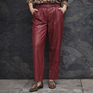 ESSENTIEL ANTWERP Awl Faux Leather Pants Sz US 10 Dark Red Pleated Straight Leg